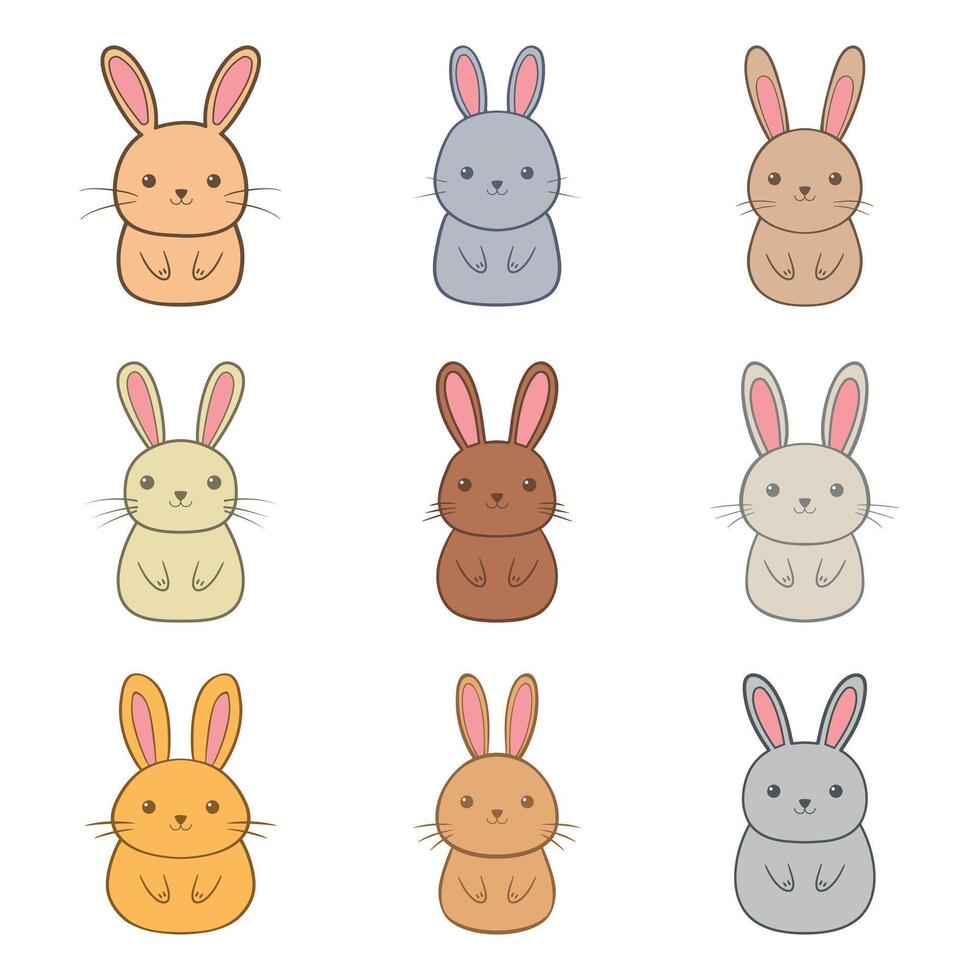 A set of different colored rabbits on a white background vector