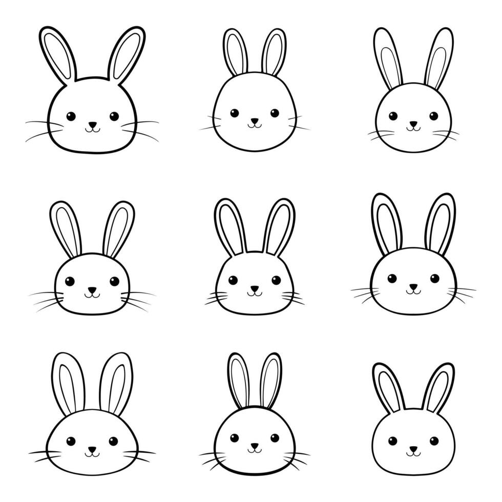 A set of different rabbit faces, including a bunny, a rabbit, a rabbit, a rabbit vector
