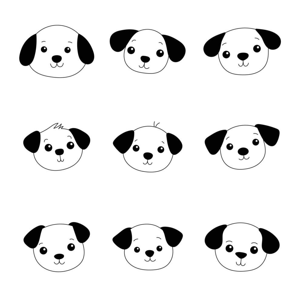 A set of different dog faces with different expressions vector