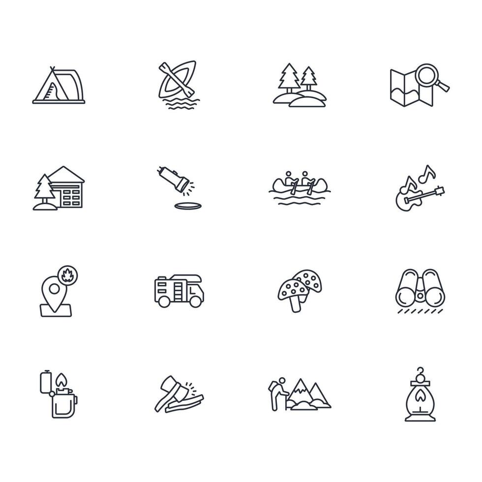 Camping icon set..Editable stroke.linear style sign for use web design,logo.Symbol illustration. vector