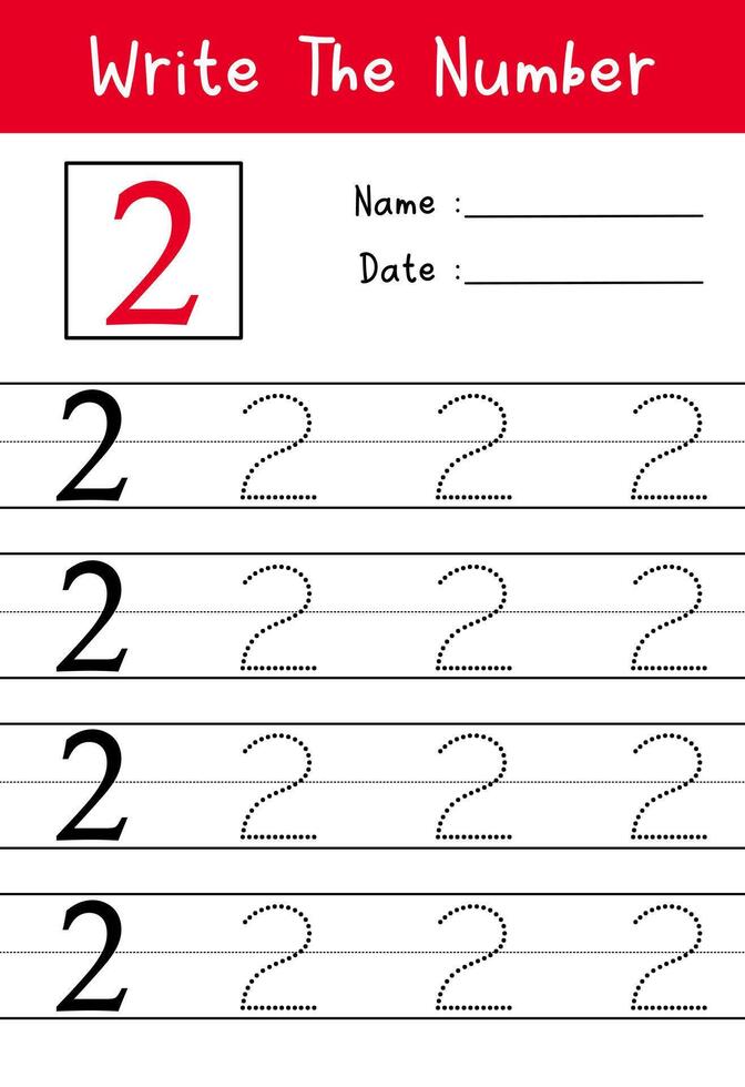Write the number 2 worksheet vector