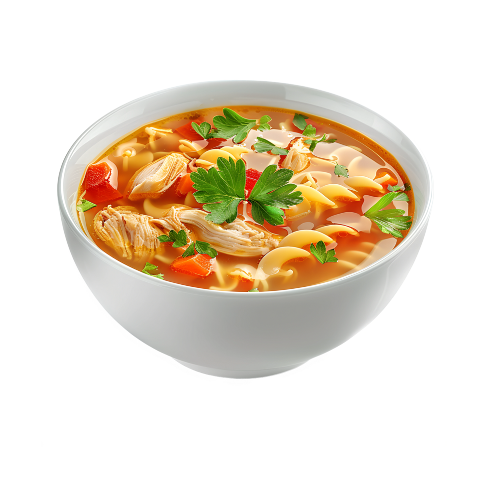 A bowl of chicken noodle soup with vegetables png