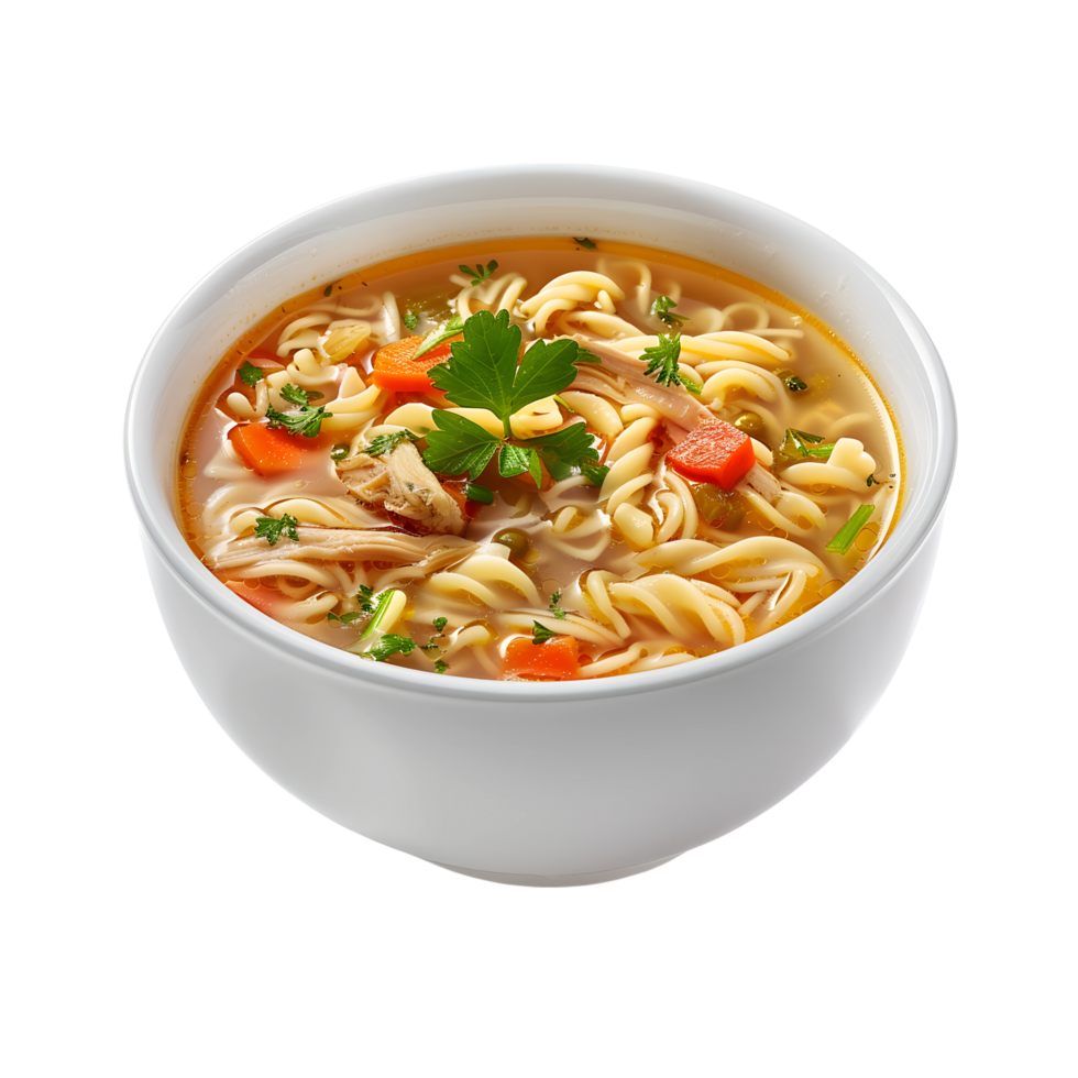 Homemade Chicken Noodle Soup Isolated on Transparent Background png