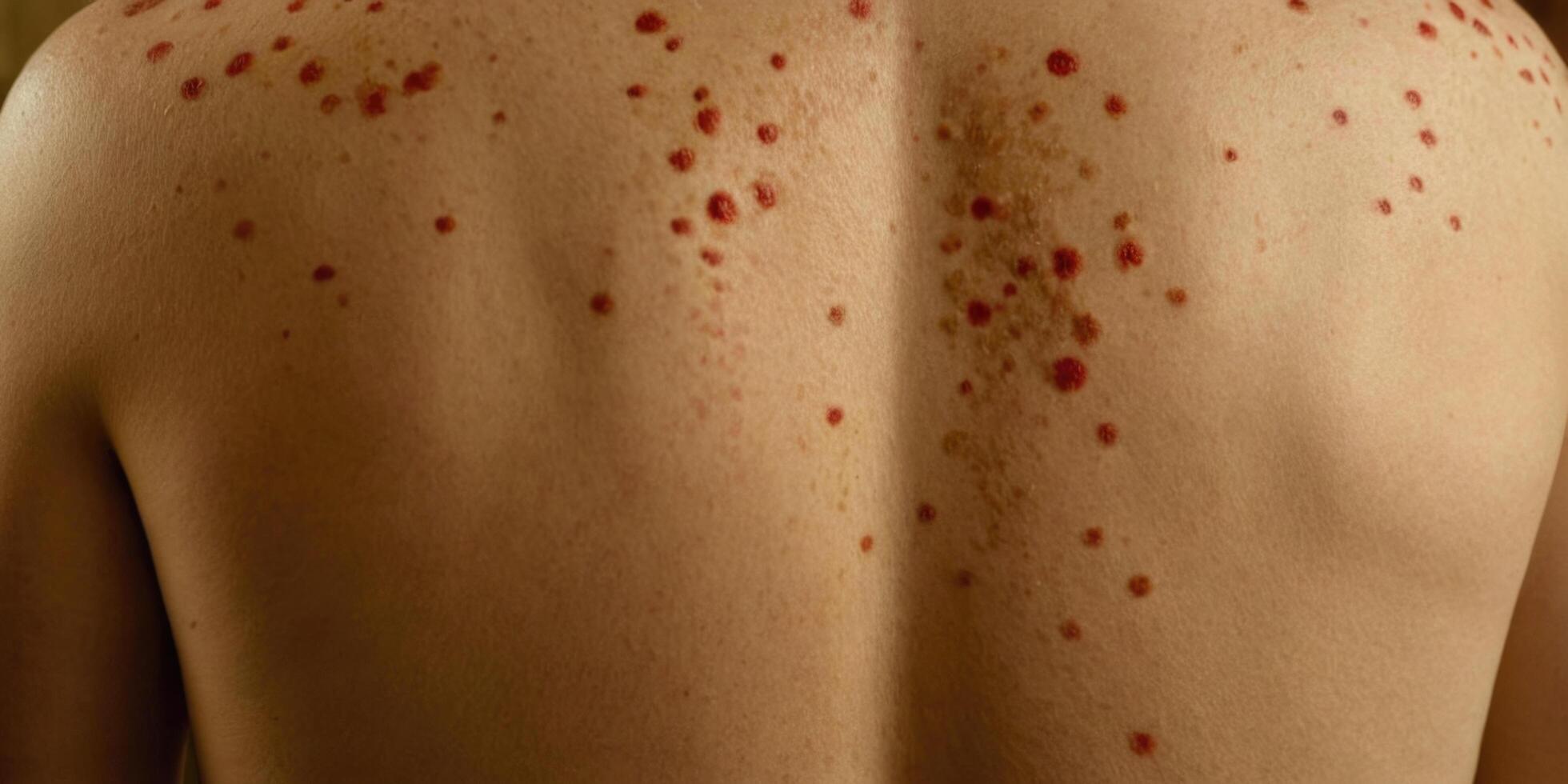Mpox virus or Monkey Pox virus Affected. Red spots on the skin of a naked woman. photo