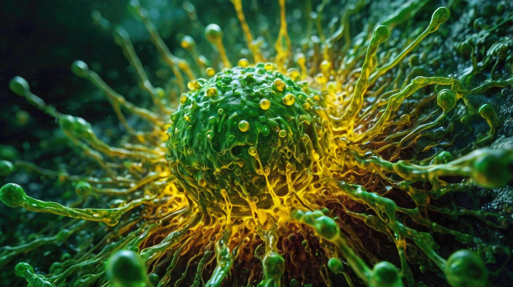 Microscopic view of Virus. Green and yellow color. photo