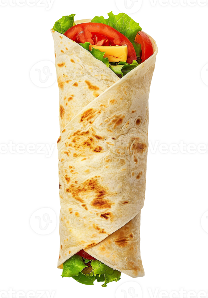 A wrap with lettuce, tomatoes and cheese png