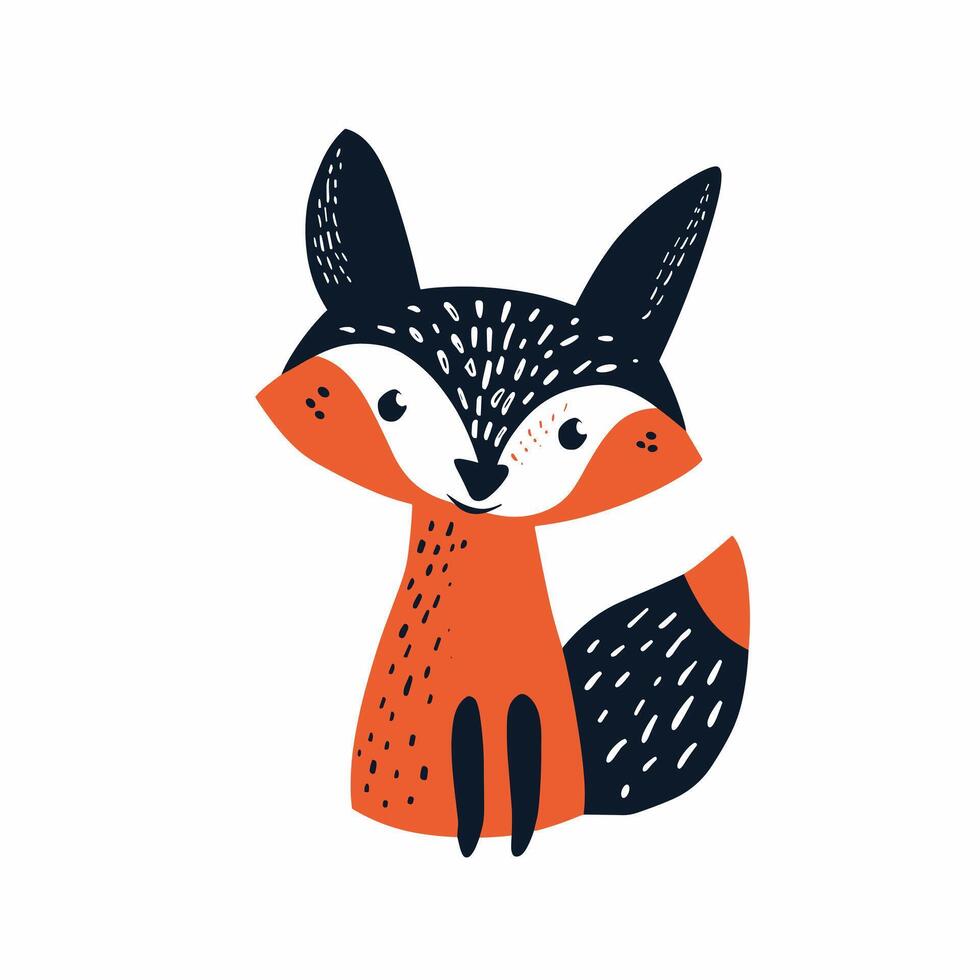Cute illustrated fox with vibrant colors and a playful expression. vector