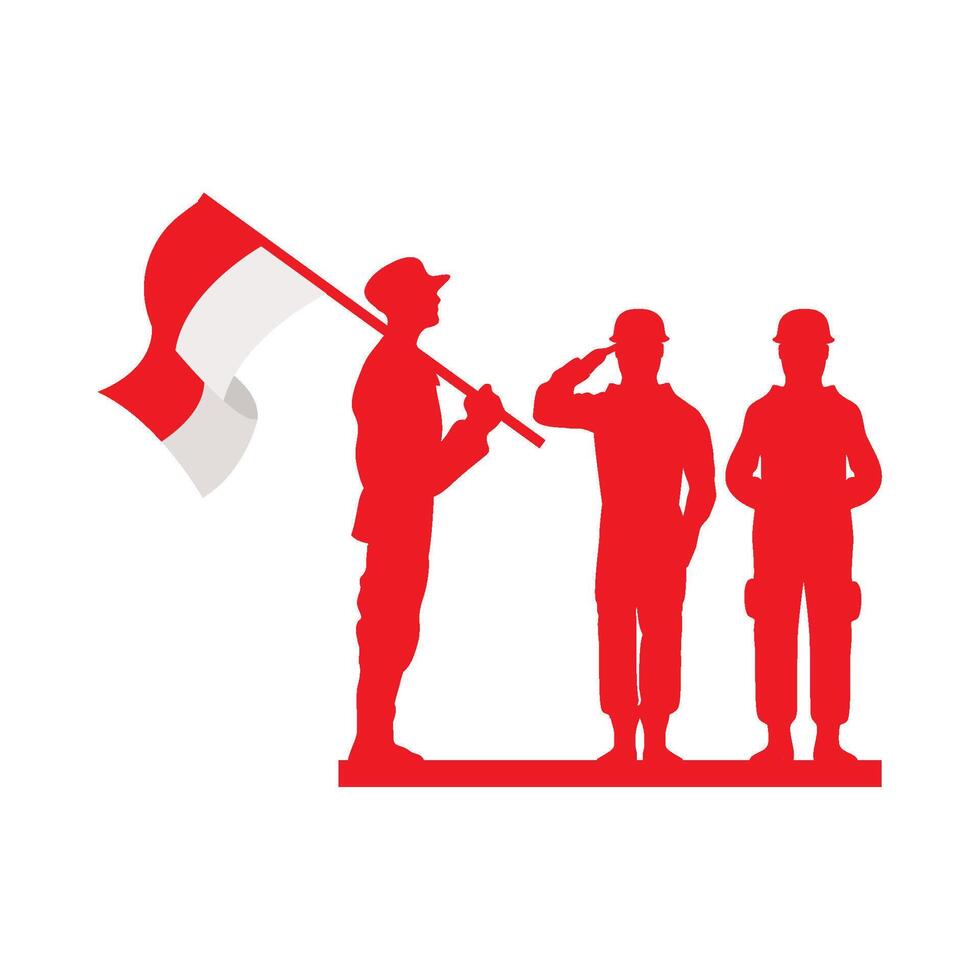 indonesian independence soldiers with flag isolated vector