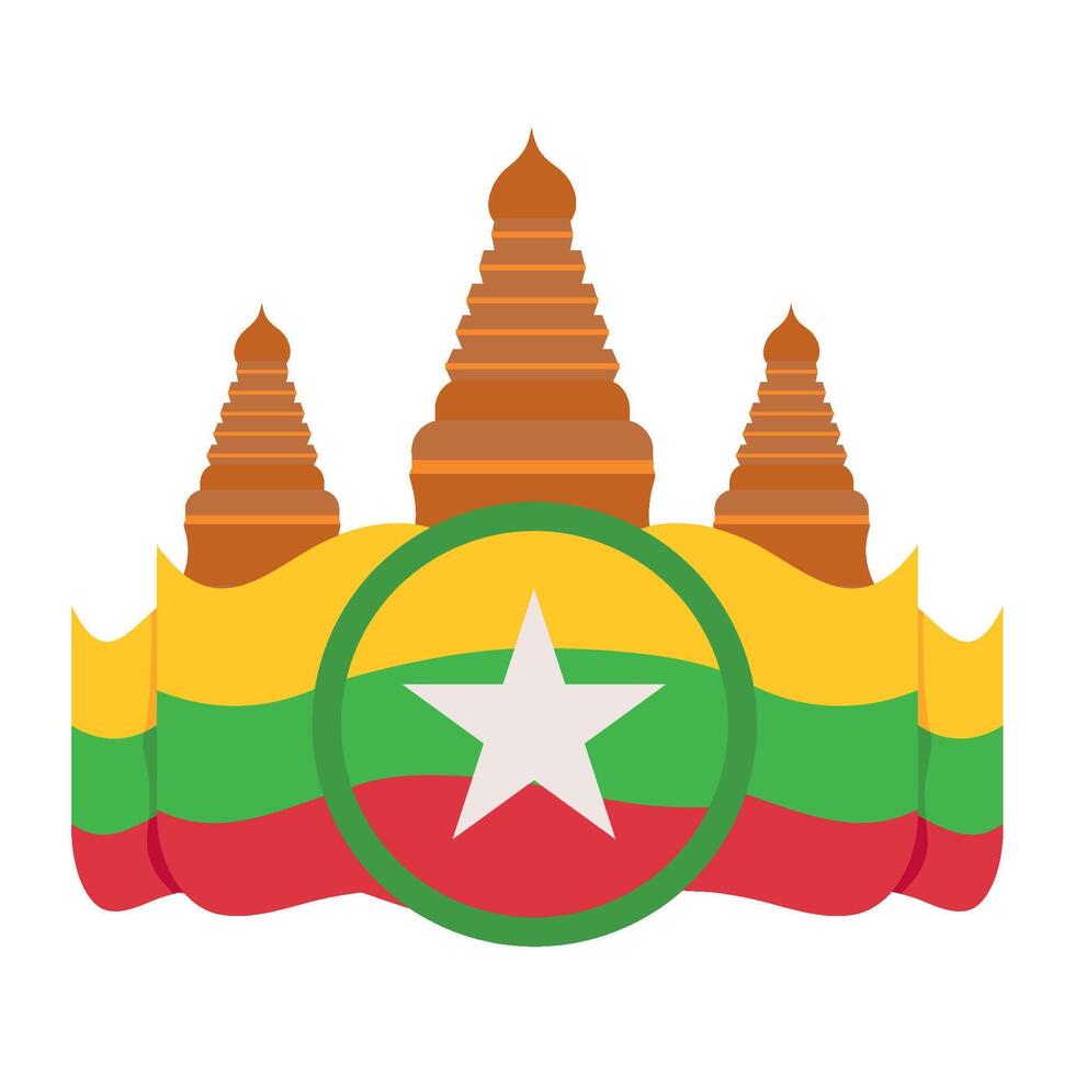 myanmar bagan temples and flag isolated vector