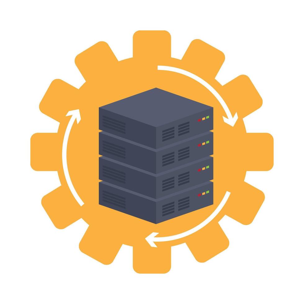 database server on cog wheels vector