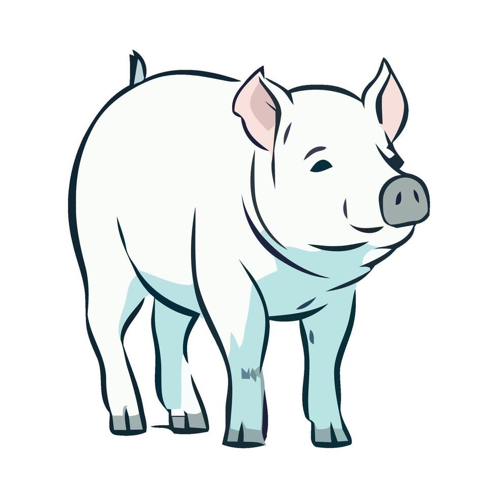 Cute piglet standing on farm, cheerful and small icon isolated vector