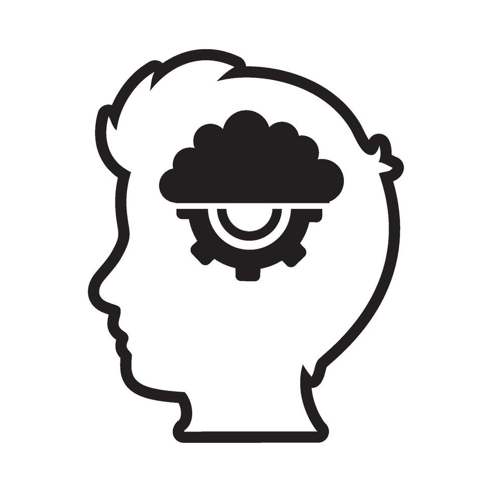 brain profile icon cog wheel isolated vector