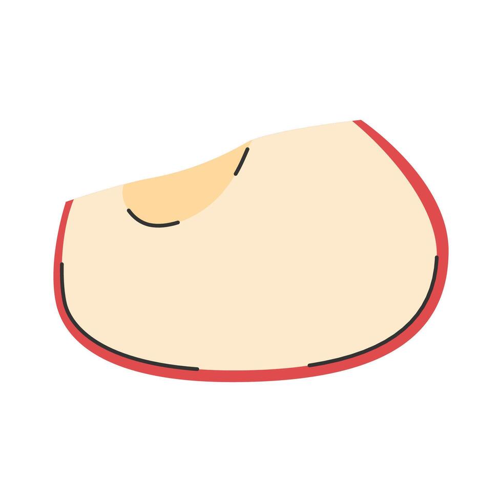 Hand drawn part of red apple in doodle style. Slice of fruit. Vitamin diet food vector