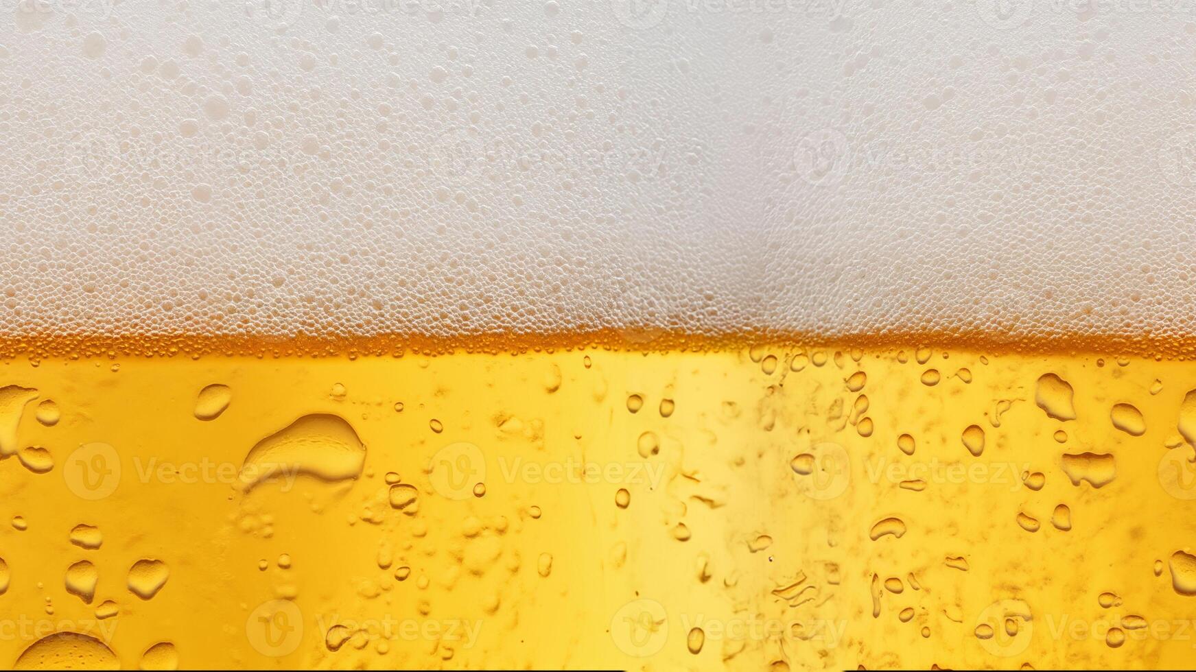 Close-up of yellow beer with rich foam and water droplets on a white background, perfect for refreshing beverage visuals photo