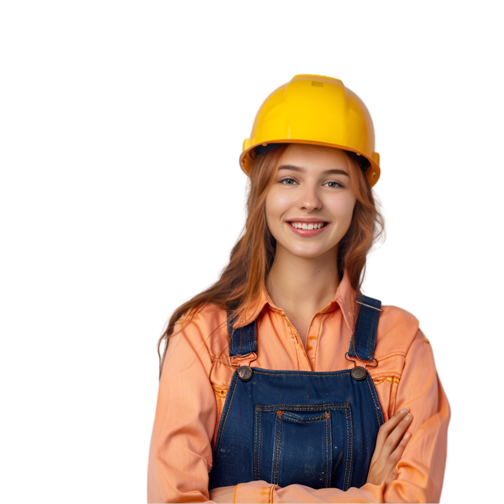 A woman in overalls and a hard hat png