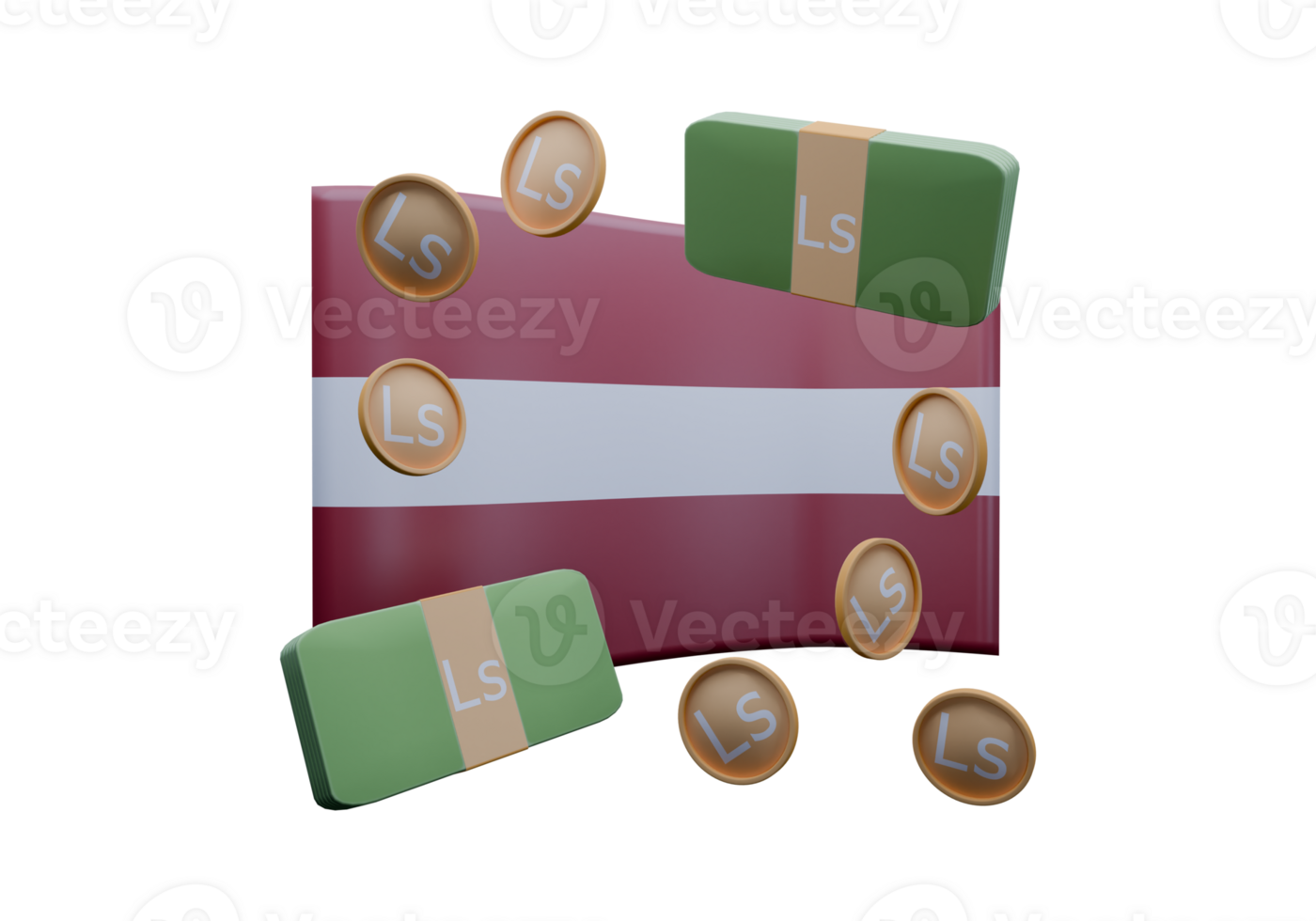 Alluring 3D render illustration of Latvia flag and currency called Lats png