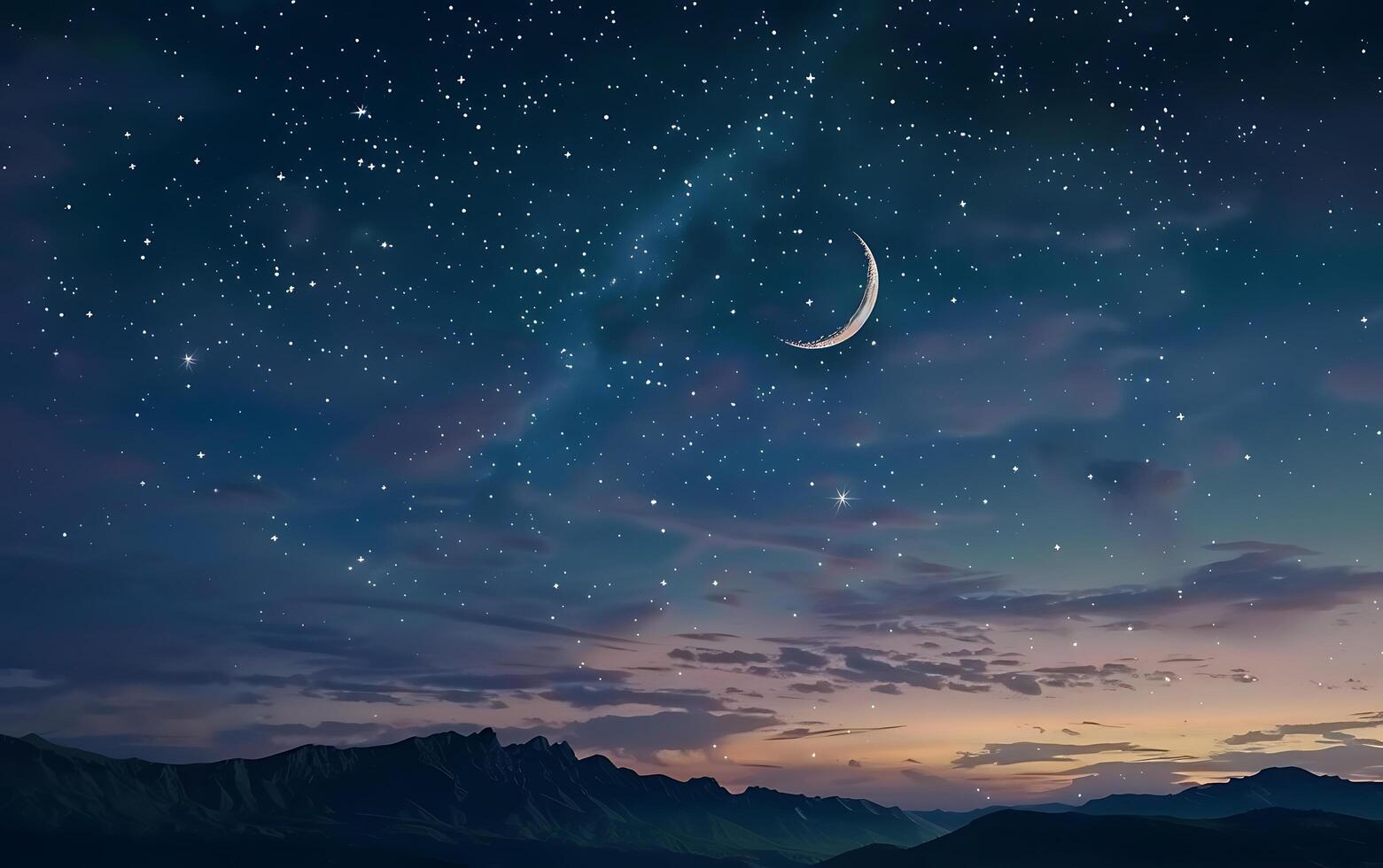 A beautiful night sky with stars and a crescent moon, symbolizing the beginning of Ramadan in Islamic culture photo
