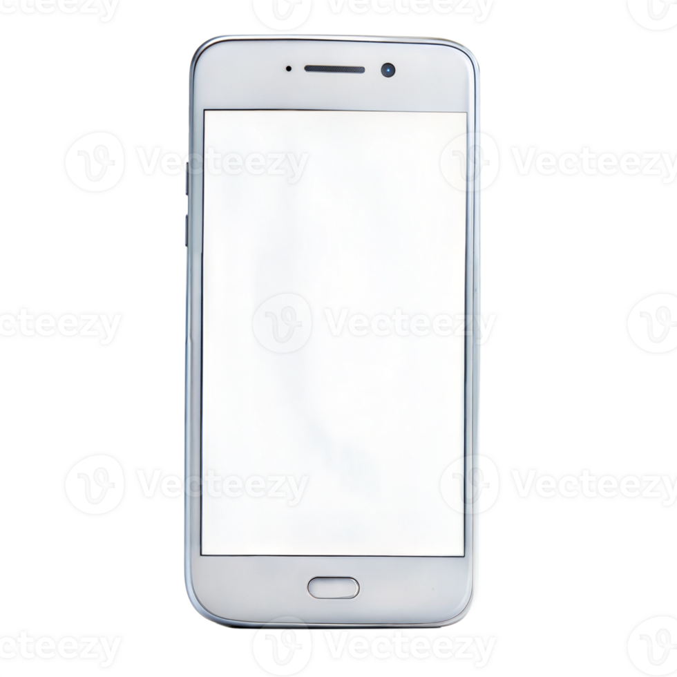 White smartphone showcasing a blank display, representing mobile technology and communication. png
