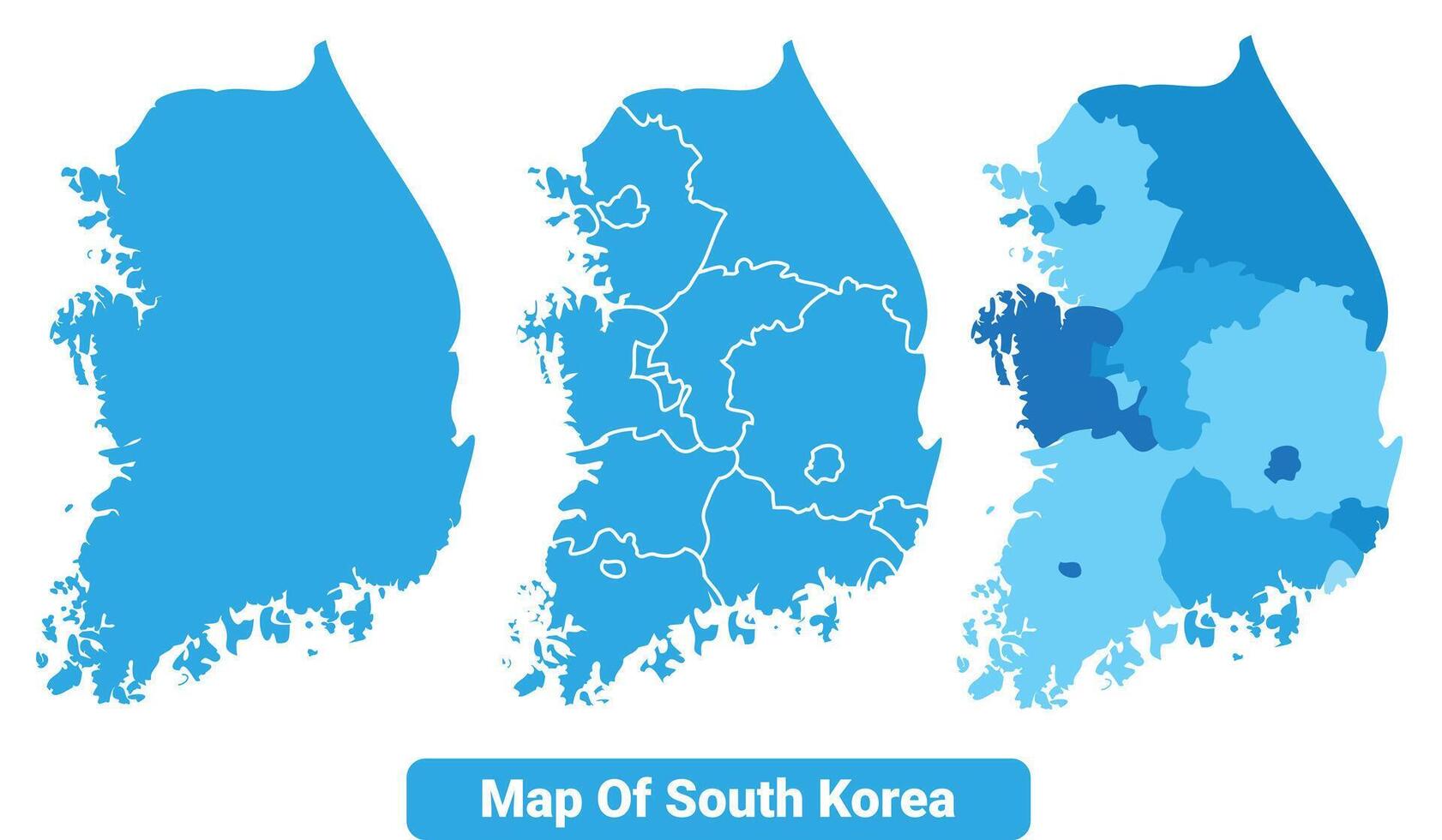 Bluescale South Korea map in different style border outline illustration set vector