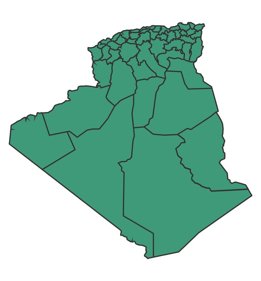 Green Algeria simple map with states border outline illustration vector
