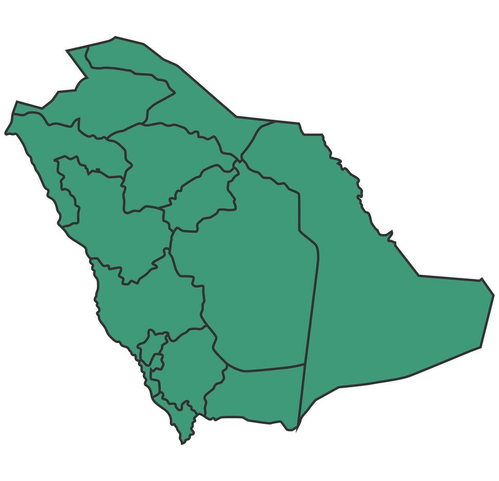 Green Saudi Arabia simple map with states border outline illustration vector