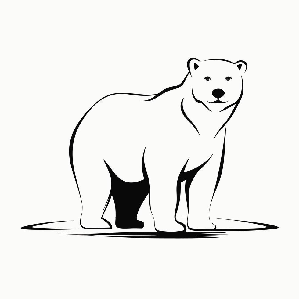 Polar bear on white background, black and white vector