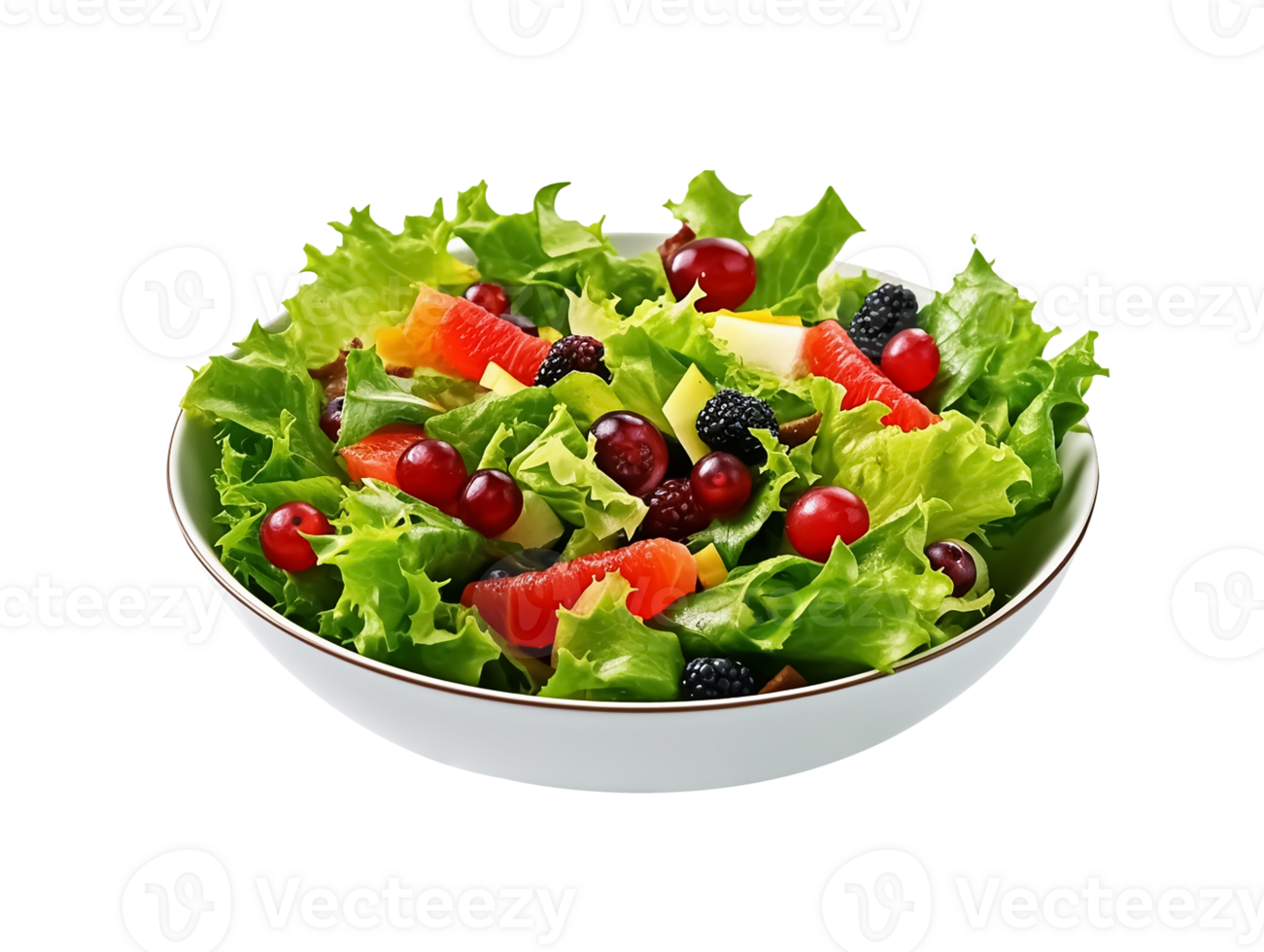 A salad with fruit and vegetables in a white bowl png