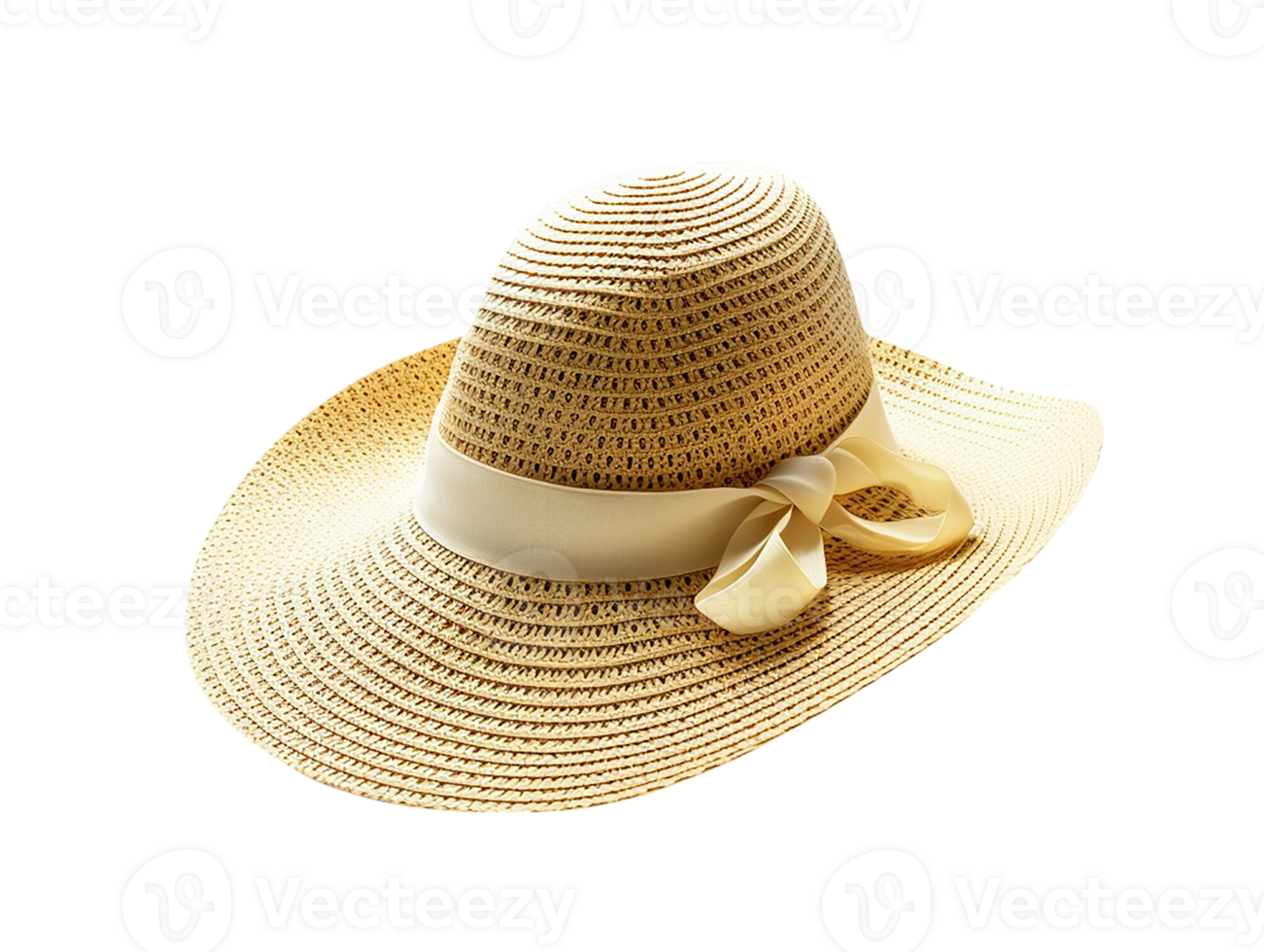 A straw hat with a bow on it png
