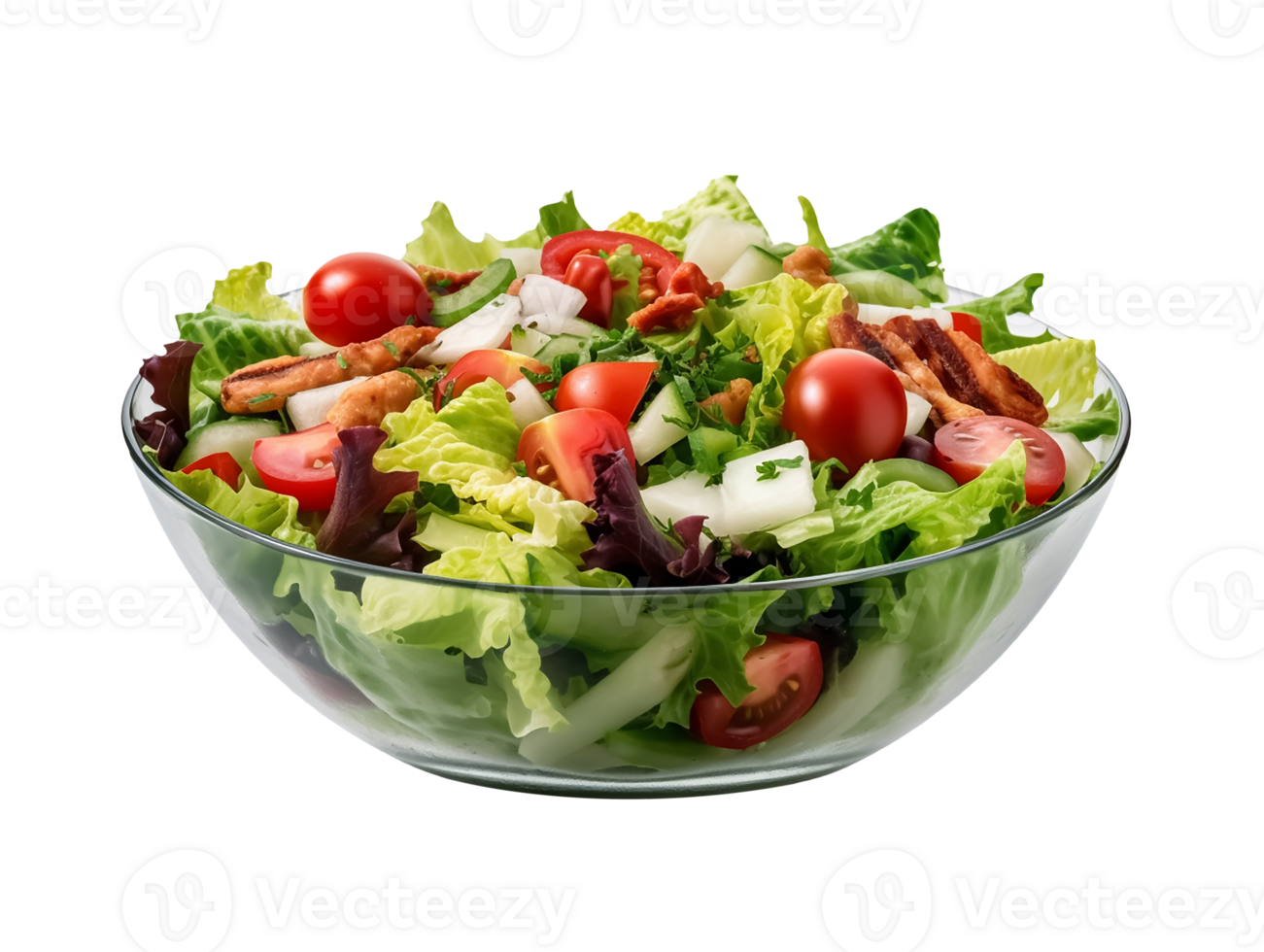 A salad with lettuce, tomatoes, bacon and cheese png