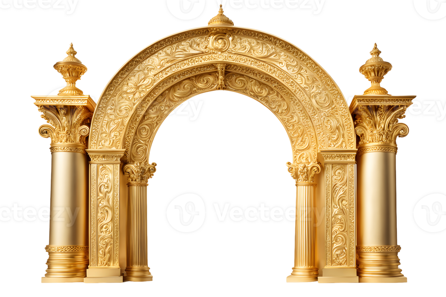 Golden Ornamental Arch with Columns Isolated on Transparent Background png