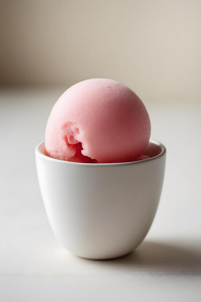 A Single Scoop of Pink Ice Cream in a White Bowl photo