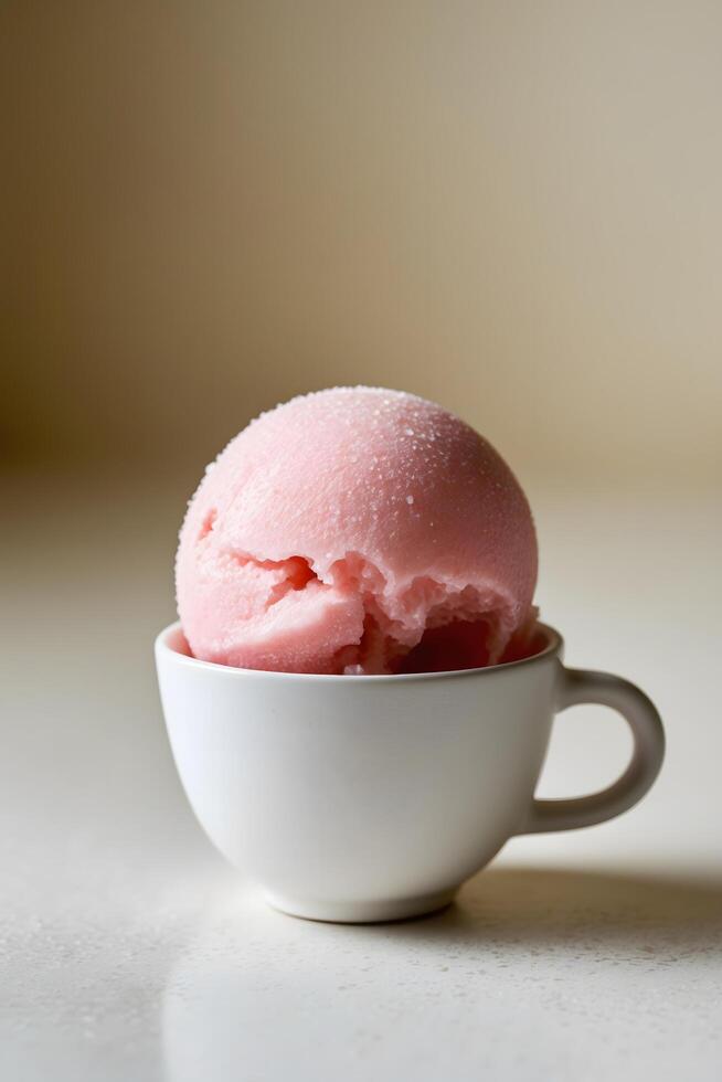 A Single Scoop of Pink Ice Cream in a White Cup photo
