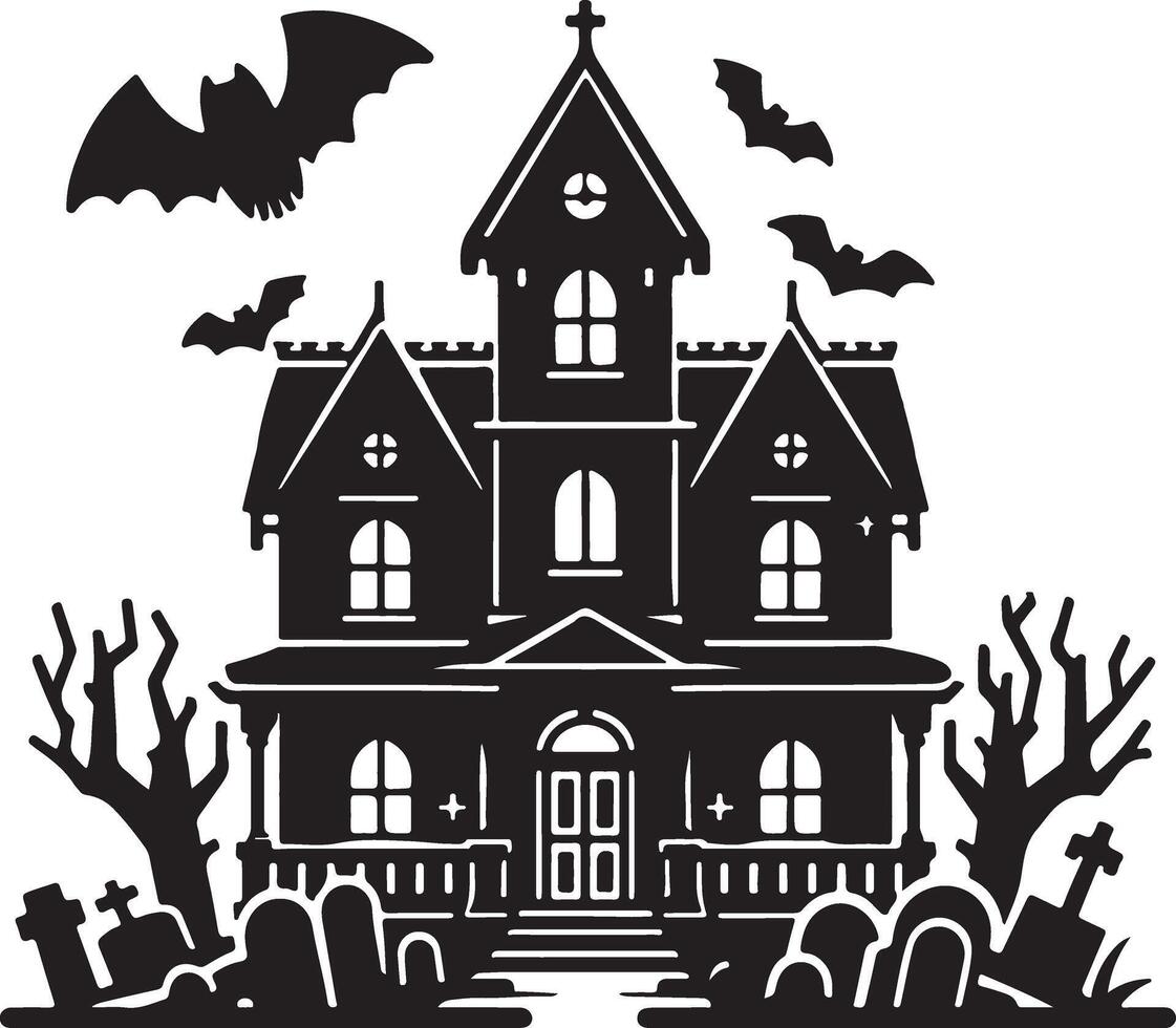 Halloween house with bats and bats on the roof vector