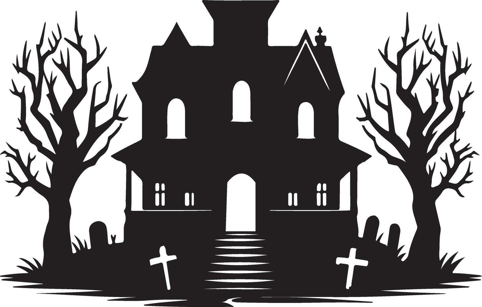Silhouette House With Tree vector