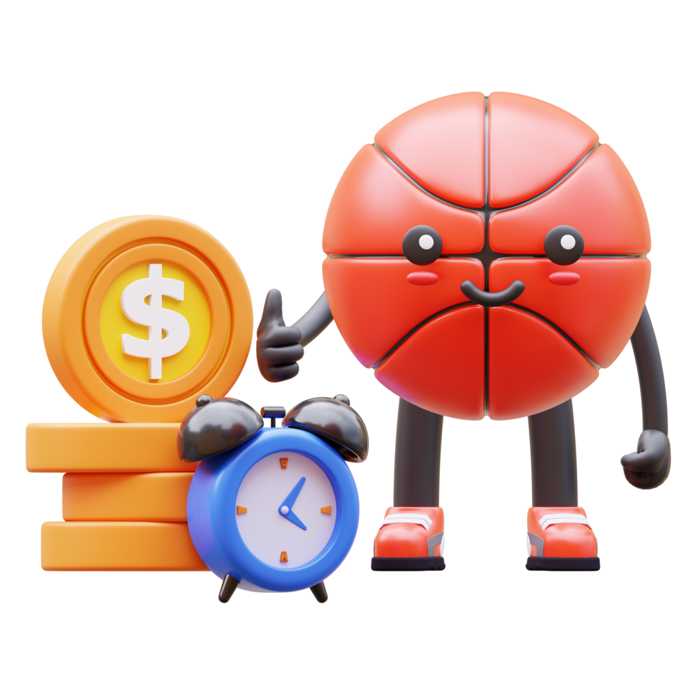 3D Basketball Character Showing Time Is Money Concept Suitable For Business And Financial Concepts png