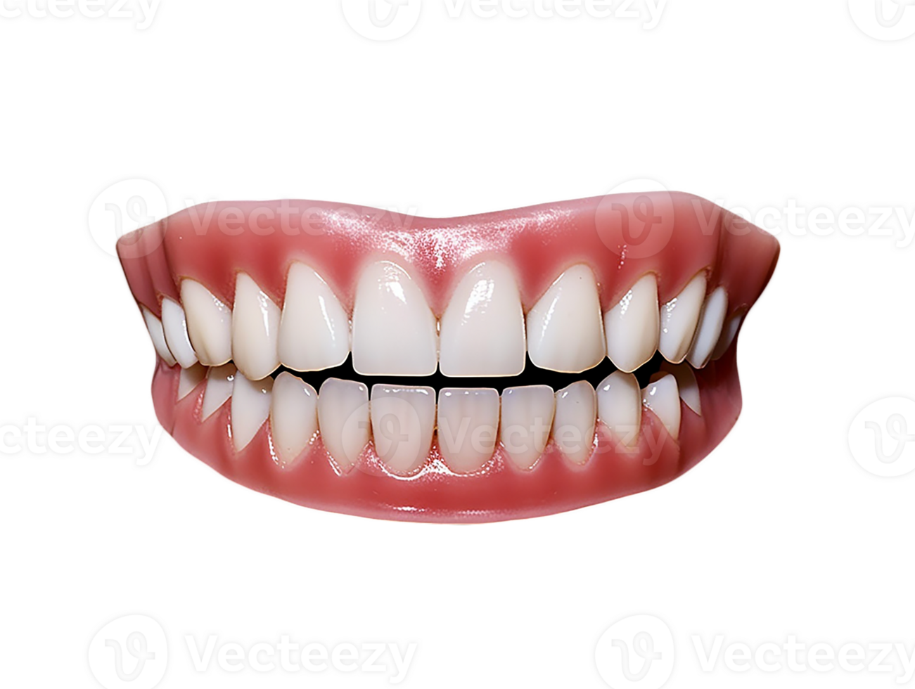 A close up of a fake smile with teeth png