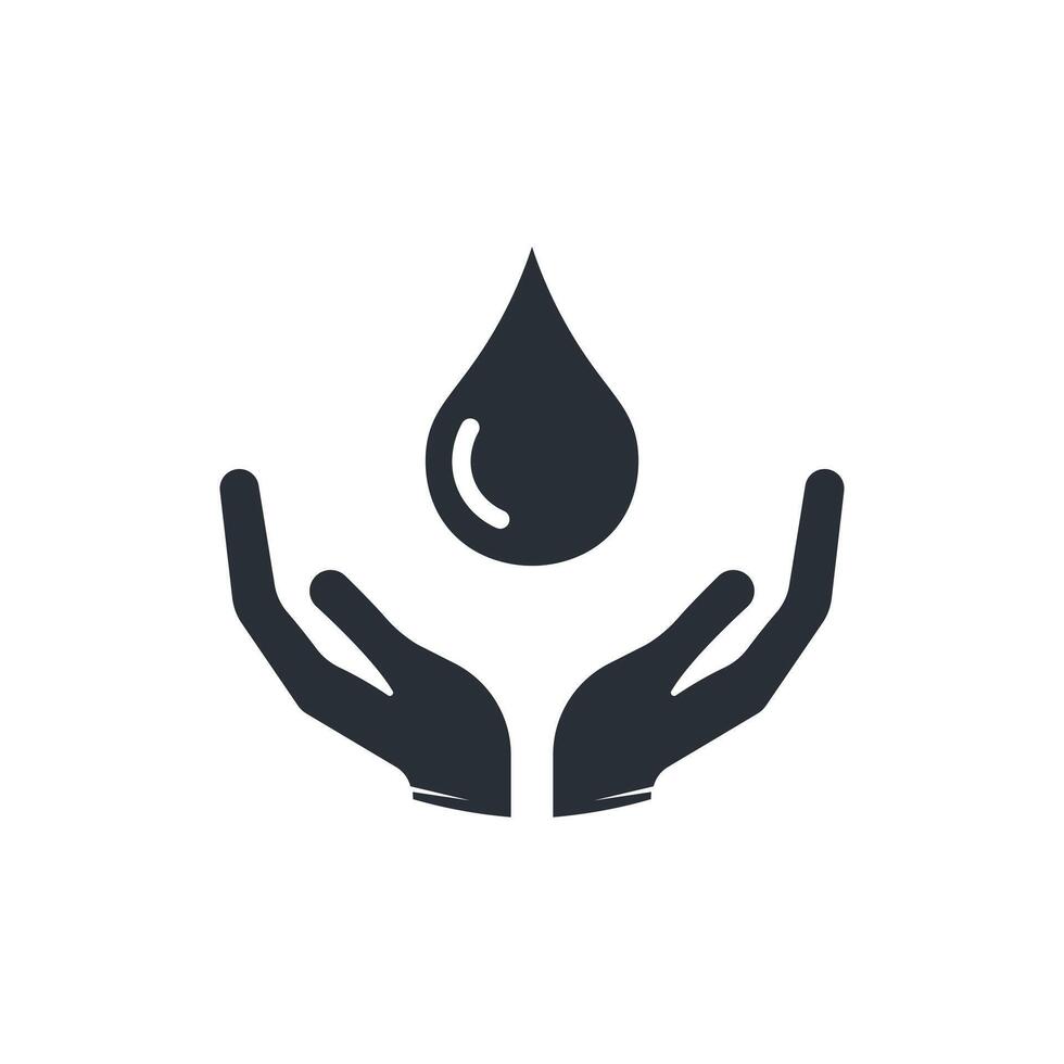 Hand with water drop. Save water icon. vector