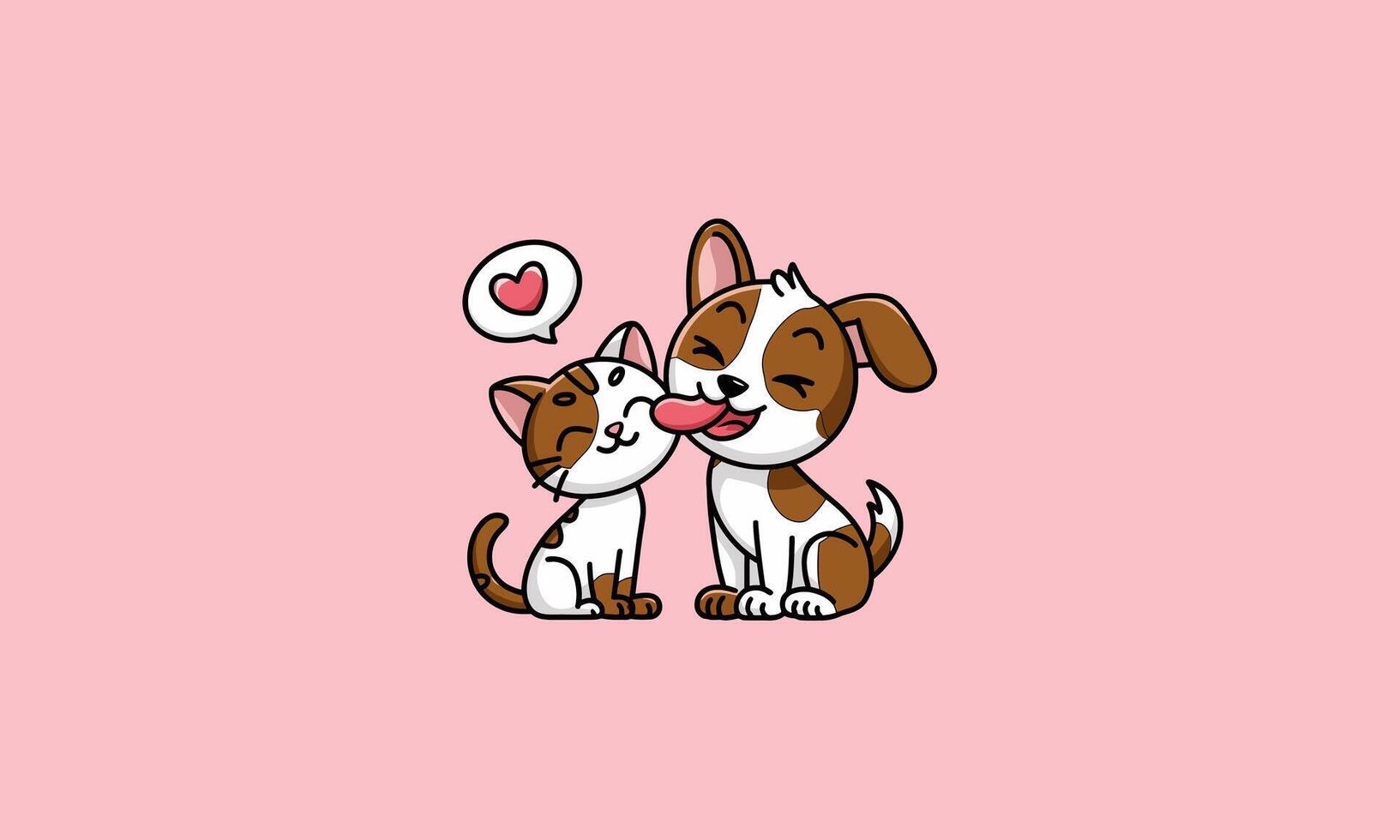 Happy cat and dog sharing affection with a heart symbol vector