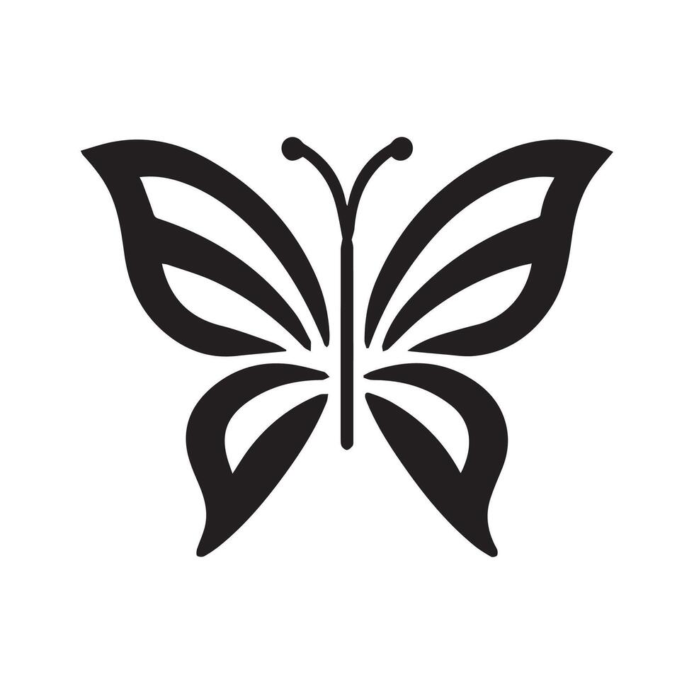 Artistic 2D Butterfly Logo in Black and White Set on a White Background vector