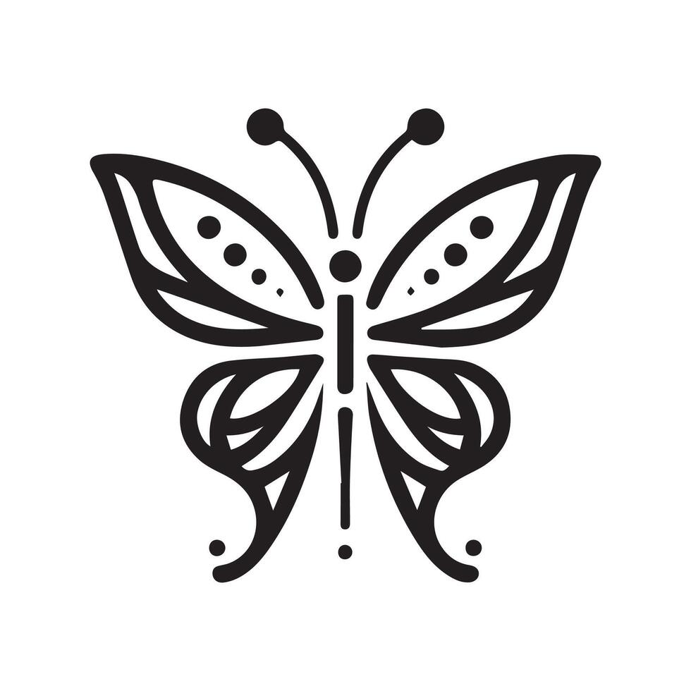 Chic Monochrome 2D Butterfly Emblem Against a White Canvas vector