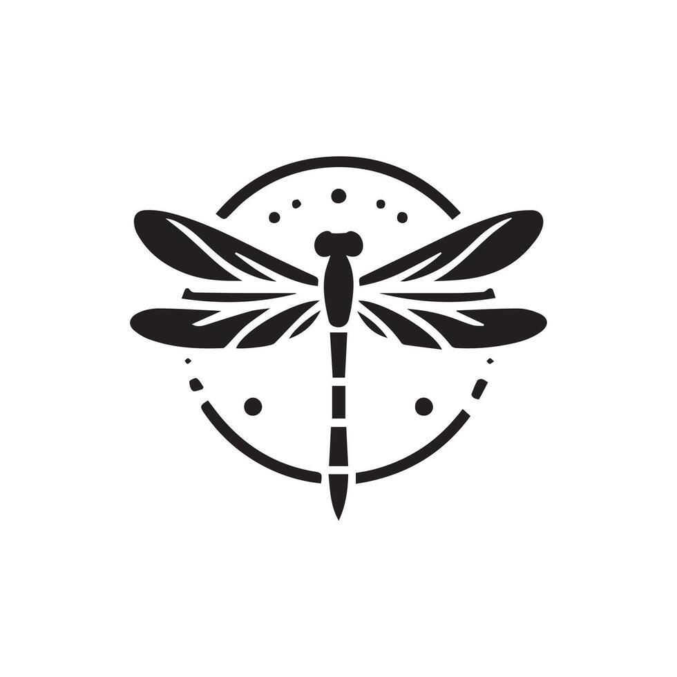 Monochrome 2D Dragonfly Emblem Against a White Canvas vector