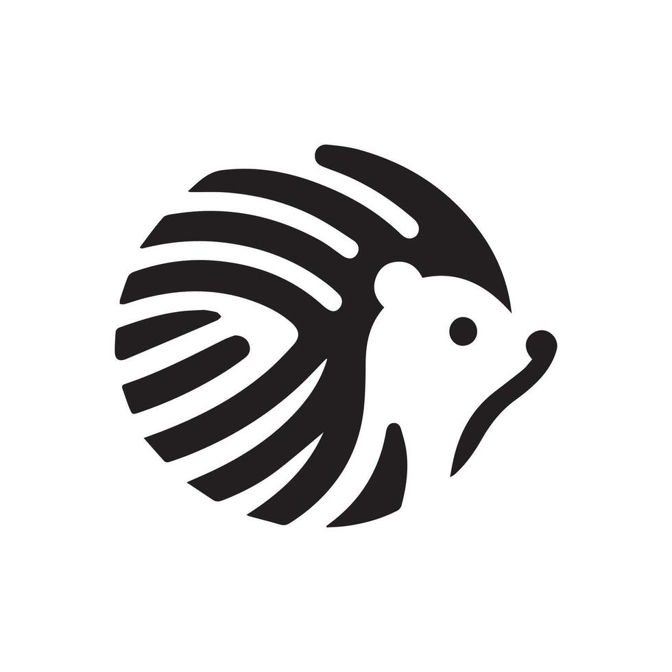 Elegant 2D Hedgehog Logo Featuring Black and White Colors with White Background vector