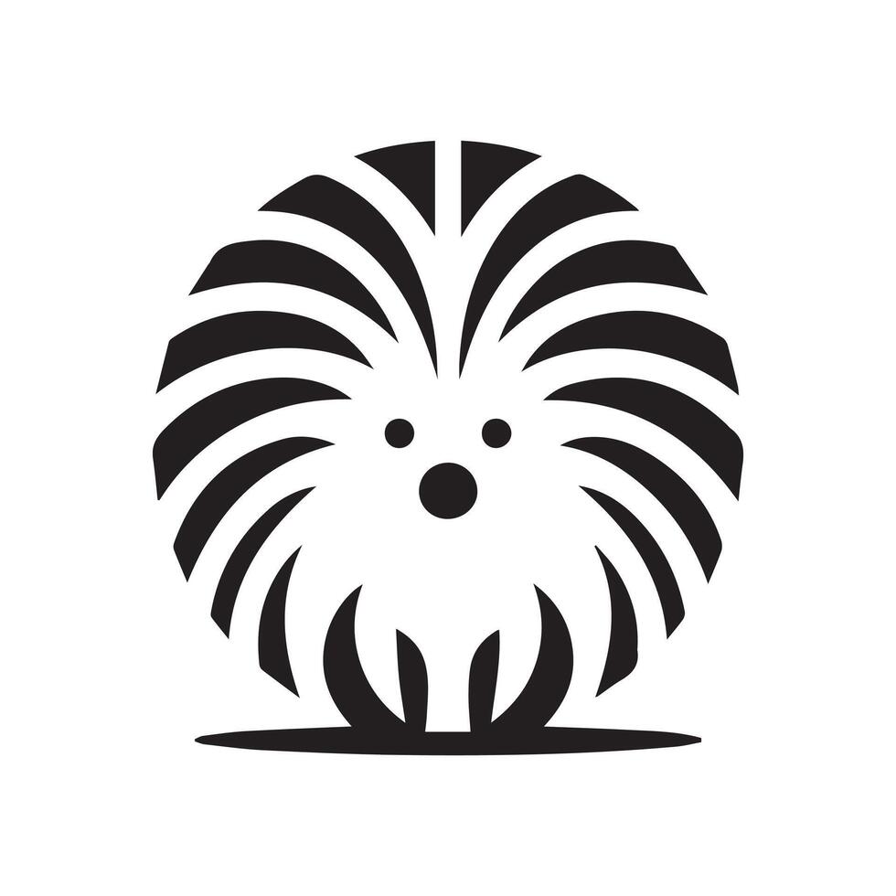 Black and White 2D Hedgehog Logo on a White Background vector