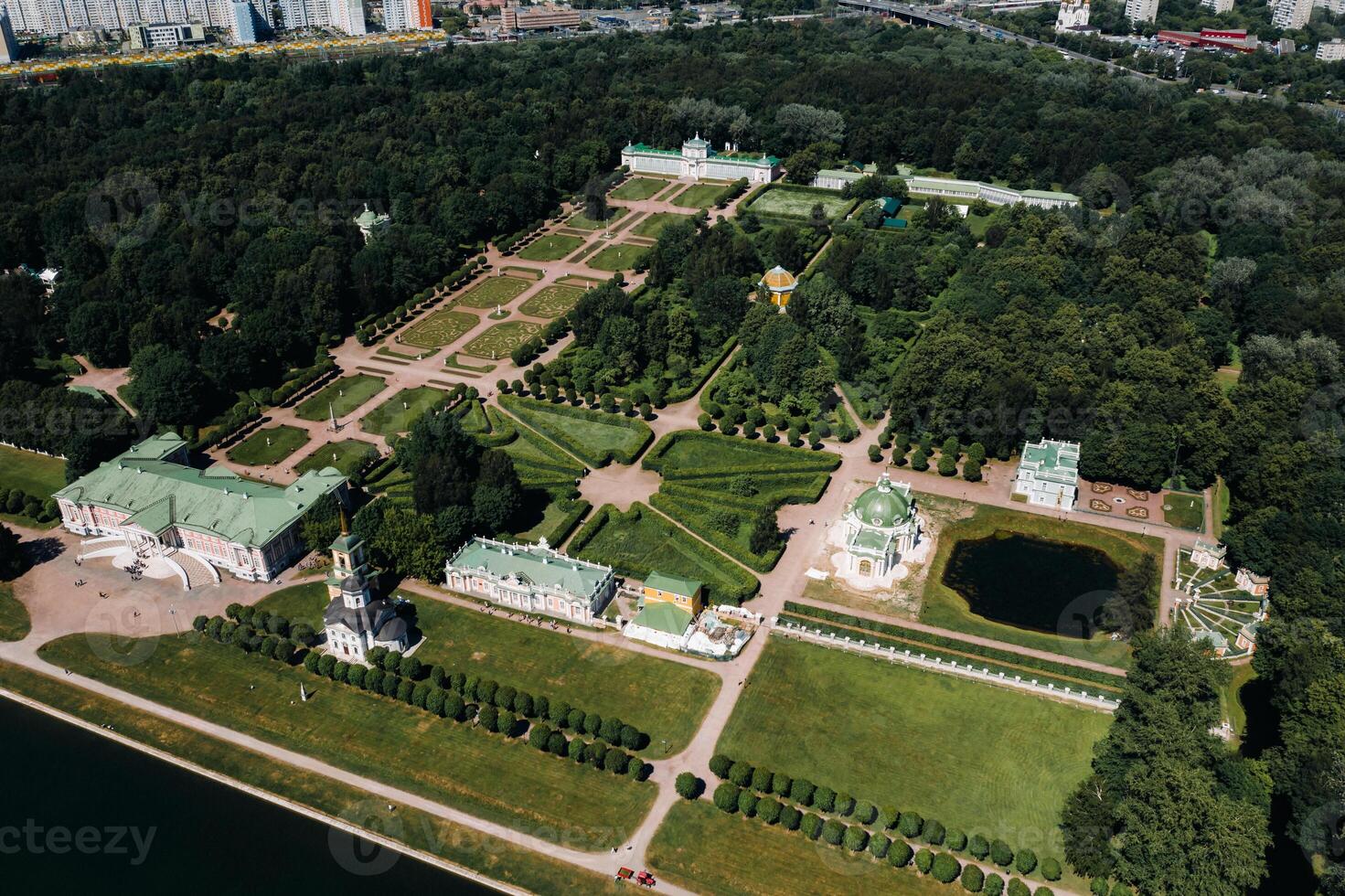 View from the height of the Kuskovo Estate in Moscow, Russia. Kuskovo manor is a unique monument of the XVIII century, a summer residence in Moscow photo