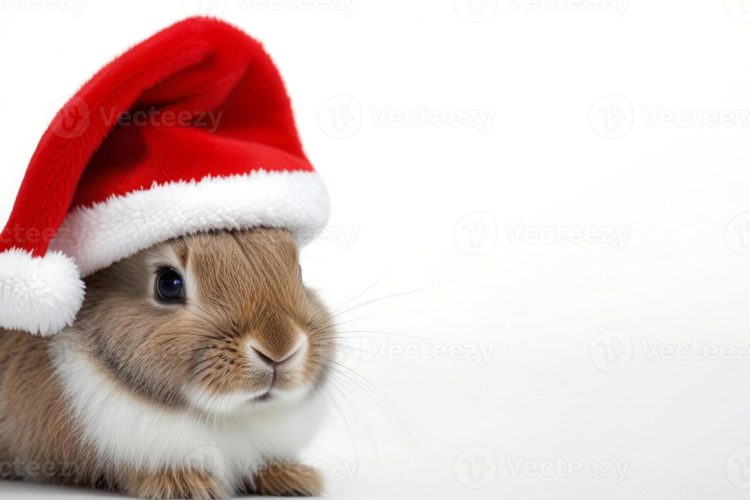 rabbit in a santa claus hat. photo