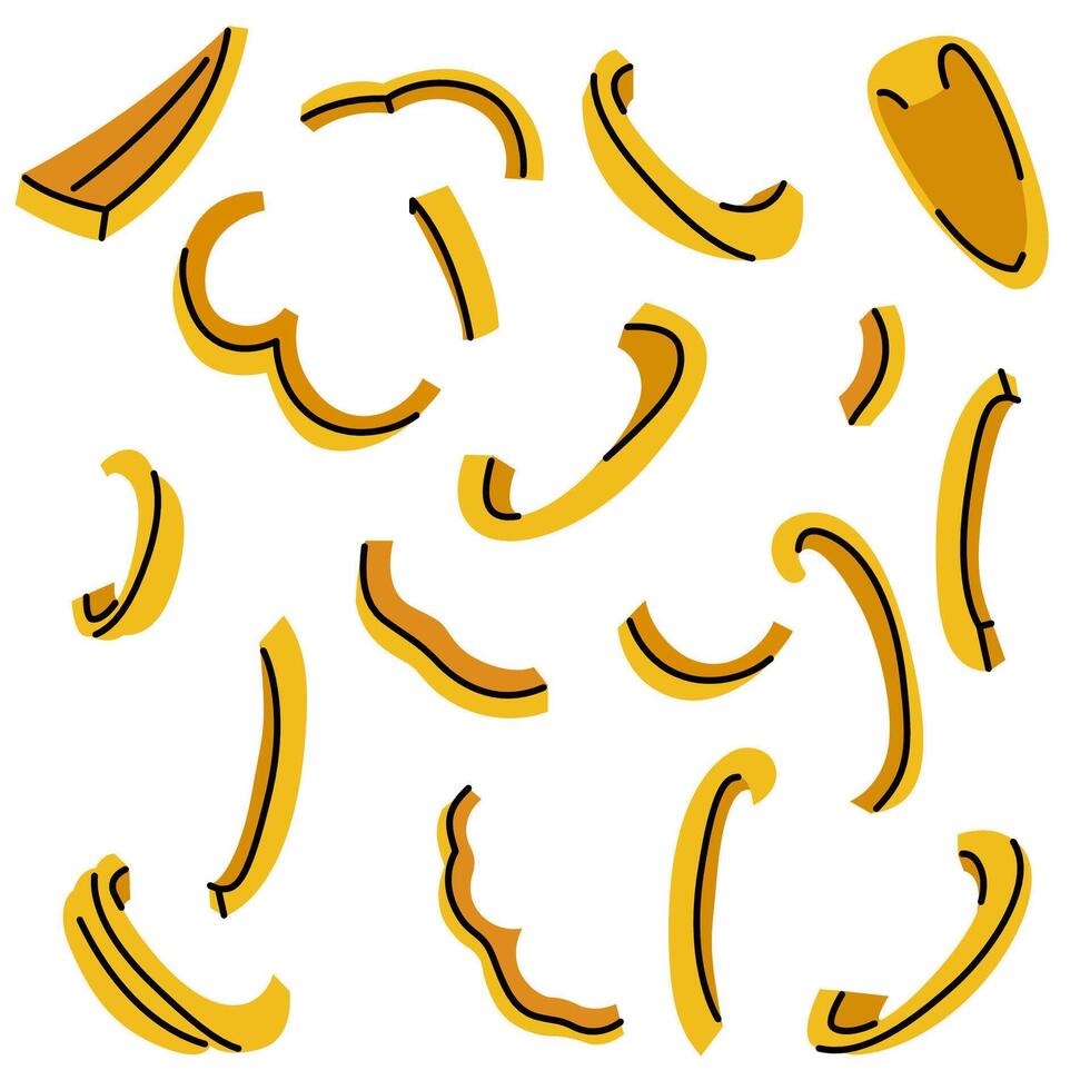 Flat set of pieces and slices of yellow bell pepper different angles, ideal for food designs vector