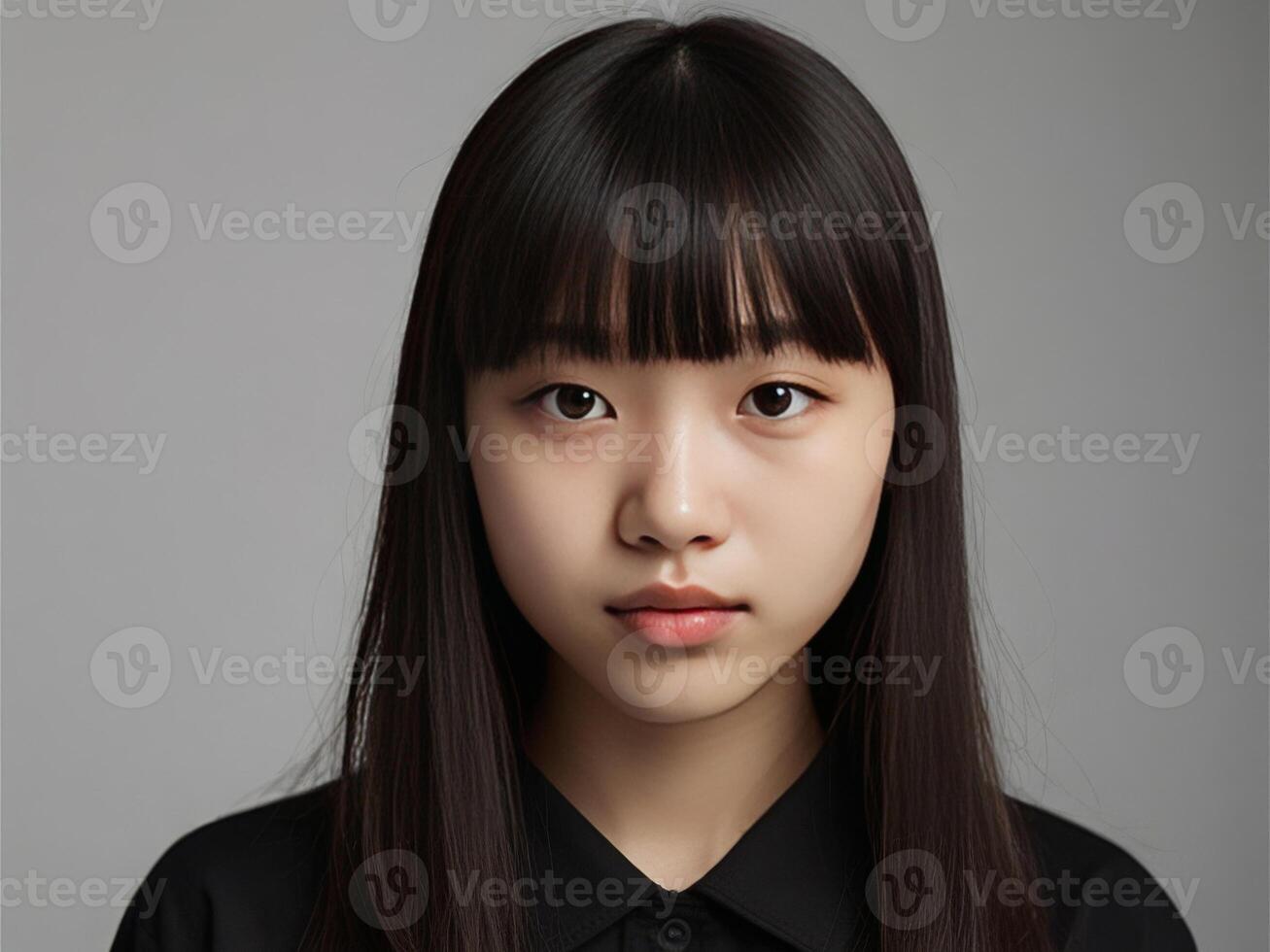 Studio photo of an Teenager Chinese girl with straight dark hair
