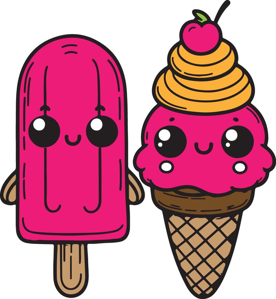 Ice cream and kawaii ice cream vector