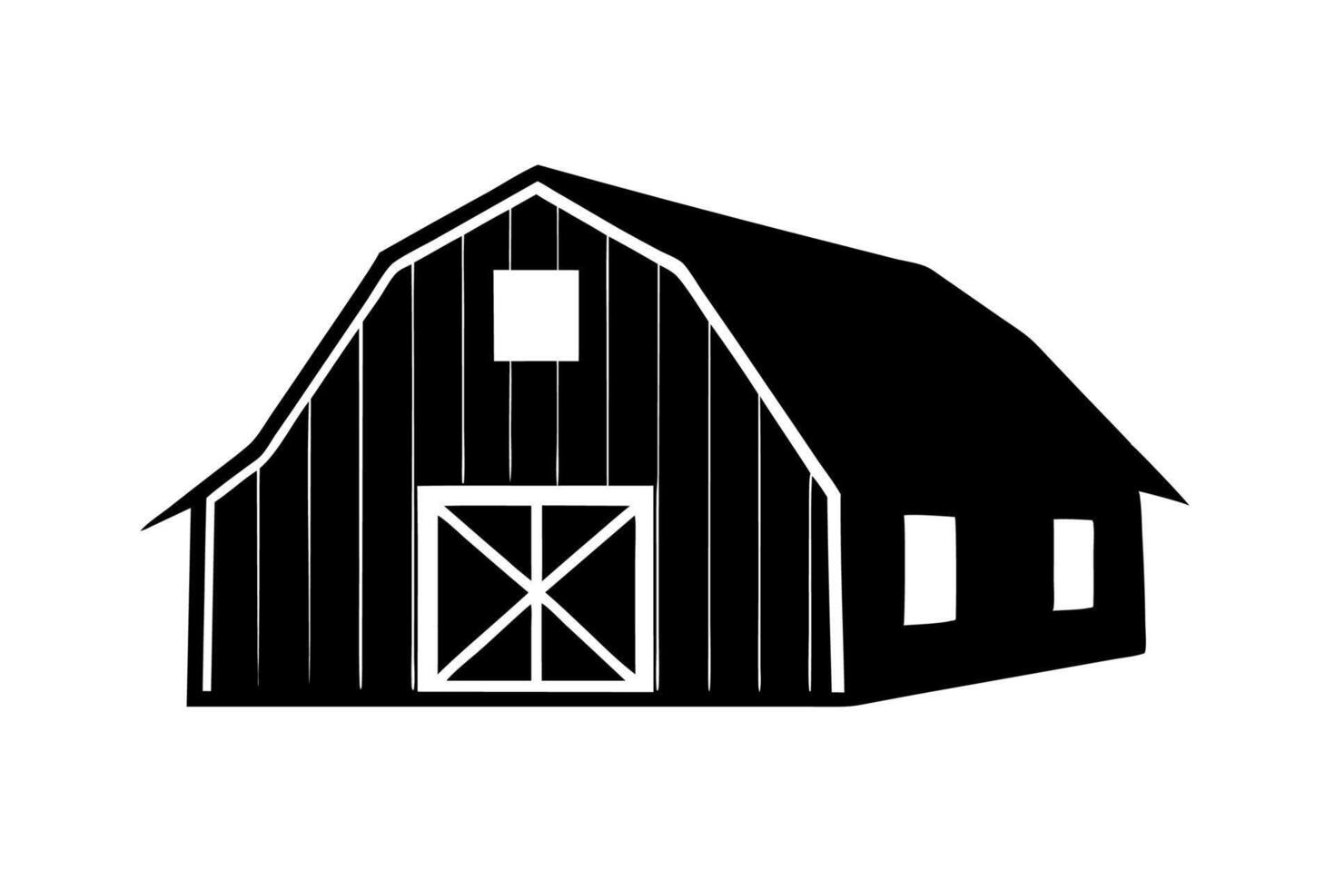 A black and white illustration of a barn vector