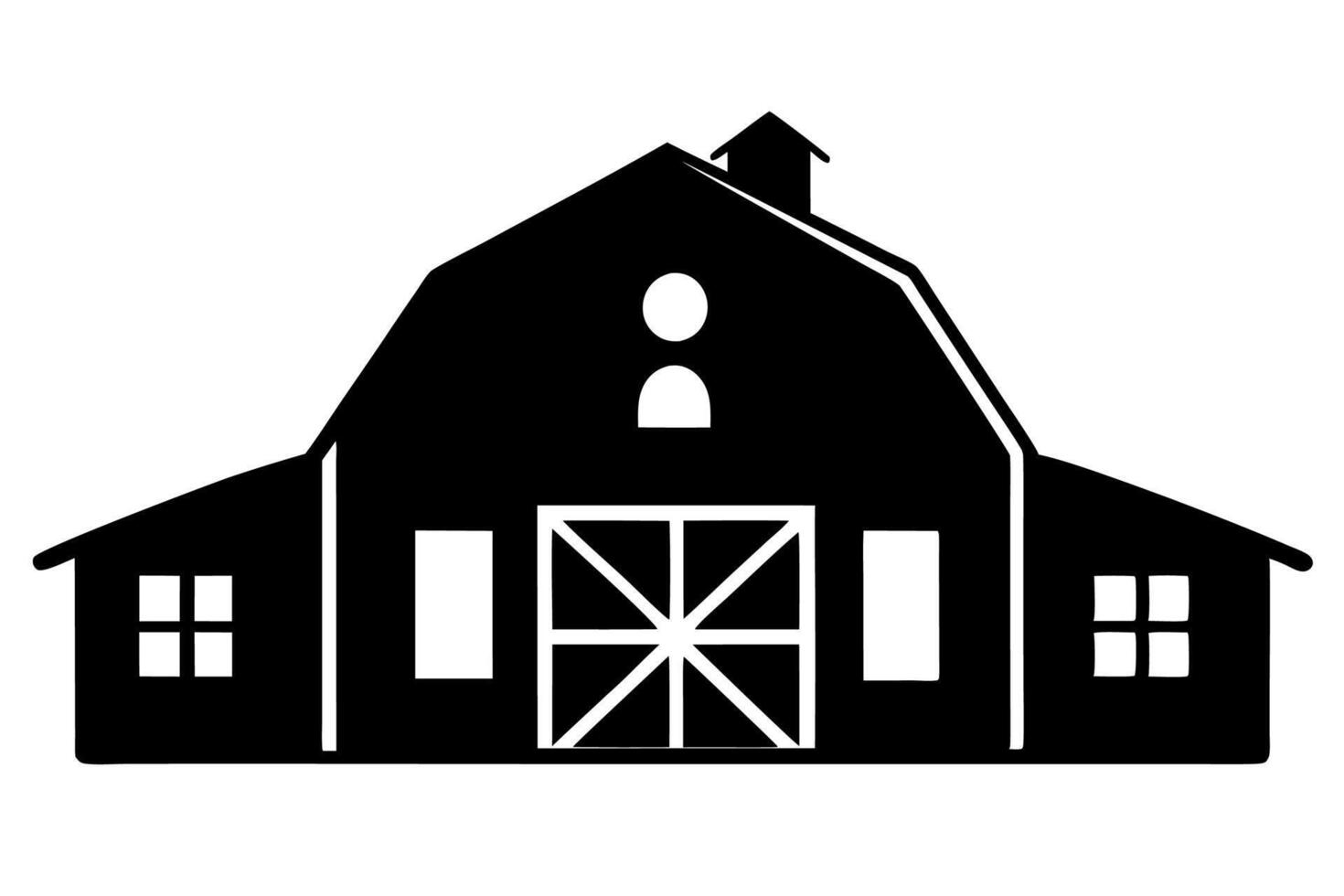 A black and white silhouette of a barn vector
